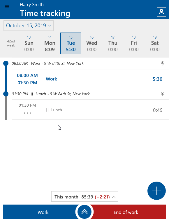 Example of the time change in the Attendance and the Time tracking